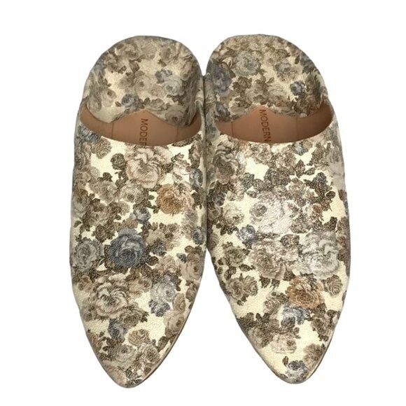 Modern Soul 7.5 40 rose print leather flats mules - Picture 1 of 6